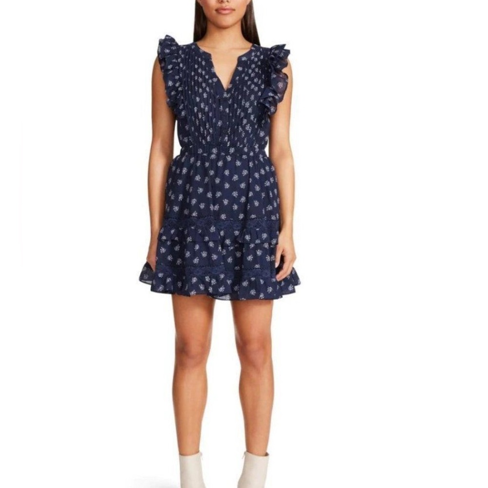 NWT BB Dakota X Steve Madden Blue Floral Next Door Mini Dress w/ Ruffle Sleeve M